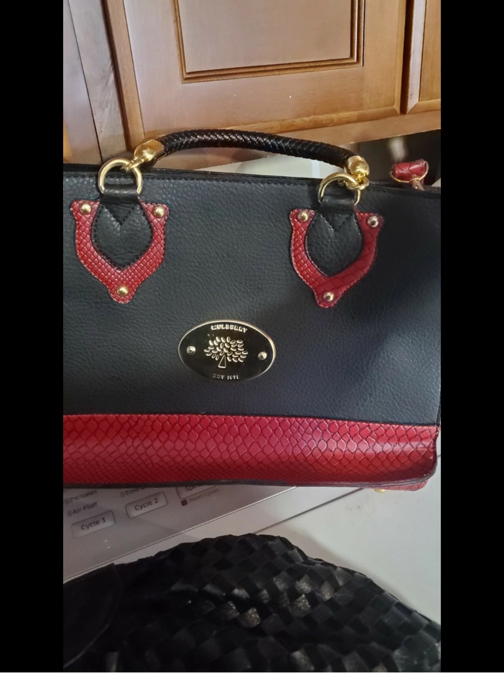 Mulberry Black Satchel with Red Trim and Gold Hardware